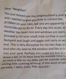 Neighbour Requests Child Only Be Allowed Outside For 15 Mins A Day After Giggling Disturbed Her Pets